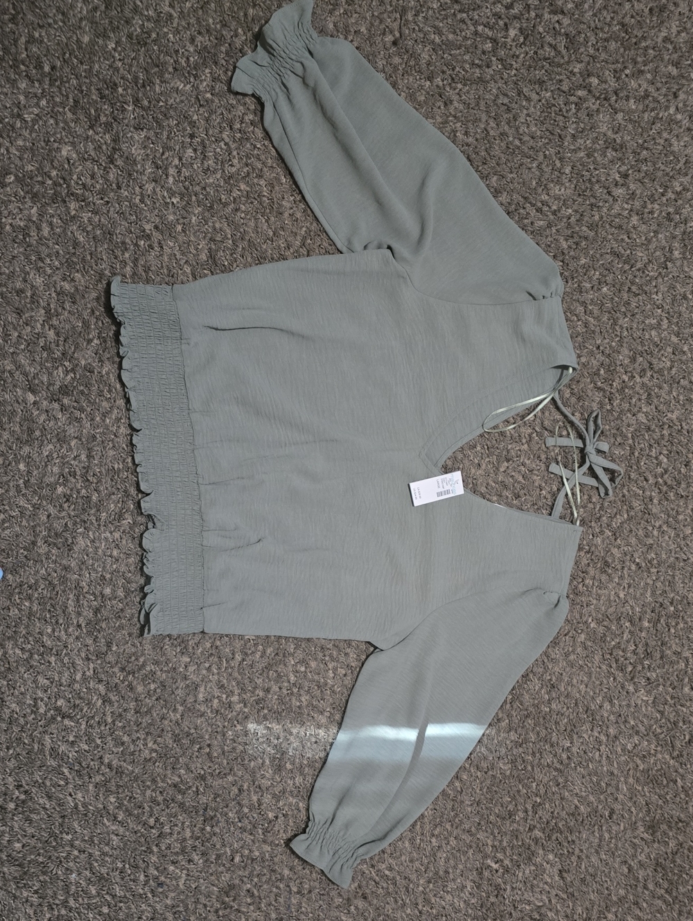 Maurices Sage Green V-Neck Smocked-Hem Sweater